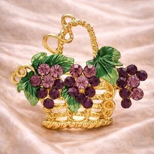 Golden Garden Basket Brooch with Amethyst-Tone Crystals
